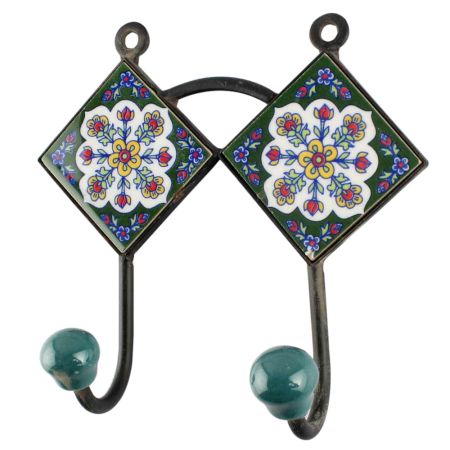 White Floral Ceramic Tile Hook
